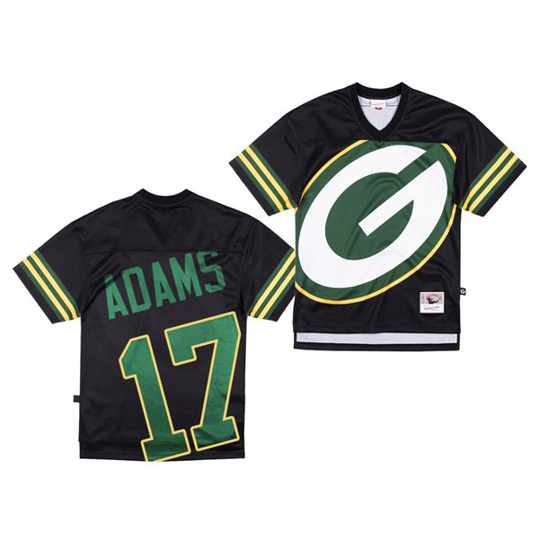 Mens Green Bay Packers #17 Davante Adams Black Mitchell & Ness Big Face Jersey