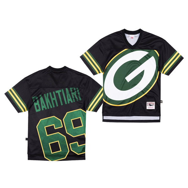 Mens Green Bay Packers #69 David Bakhtiari Black Mitchell & Ness Big Face Jersey