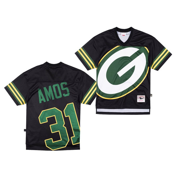 Mens Green Bay Packers #31 Adrian Amos Black Mitchell & Ness Big Face Jersey