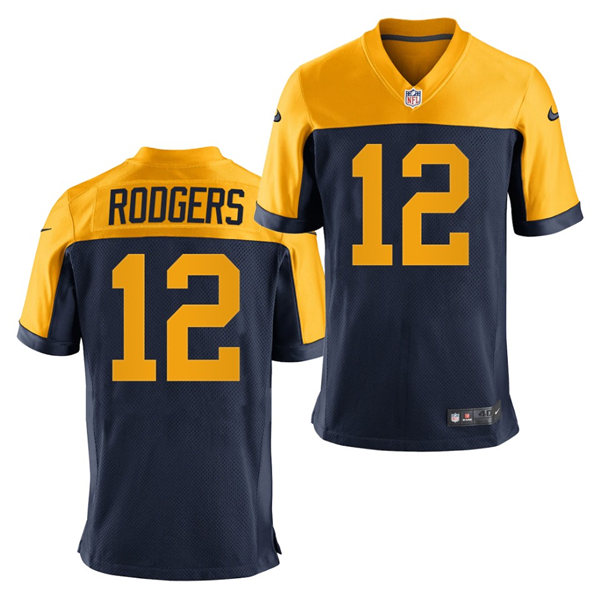 Mens Green Bay Packers #12 Aaron Rodgers Nike Navy Gold Retro Limied Jersey
