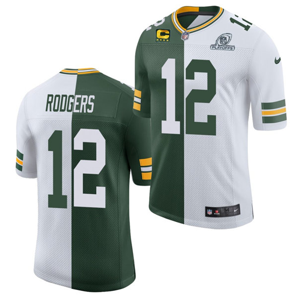 Mens Green Bay Packers #12 Aaron Rodgers Nike Green White Split Two Tone Classic Limited Jersey