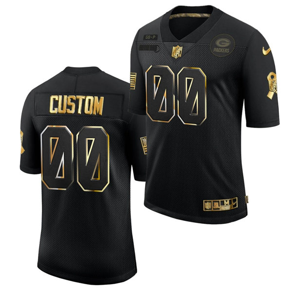 Mens Green Bay Packers Custom 2020 Salute to Service Black Golden Limited Jersey