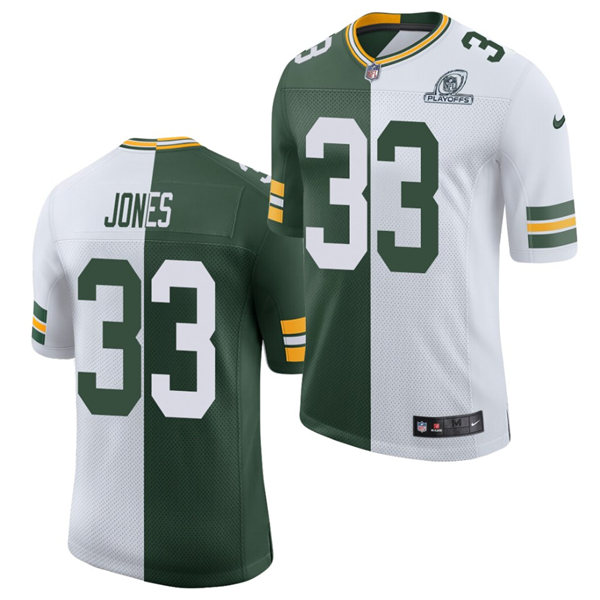 Mens Green Bay Packers #33 Aaron Jones Nike Green White Split Two Tone Classic Limited Jersey