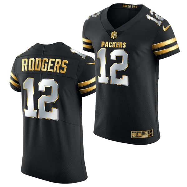 Mens Green Bay Packers #12 Aaron Rodgers Nike 2020-21 Black Golden Edition Jersey