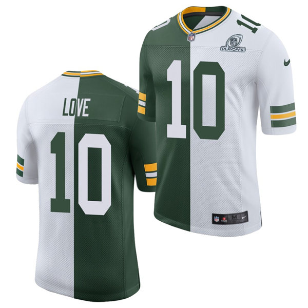Mens Green Bay Packers #10 Jordan Love Nike Green White Split Two Tone Classic Limited Jersey
