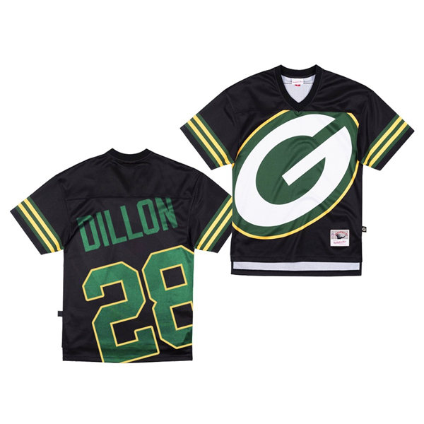 Mens Green Bay Packers #28 AJ Dillon Black Mitchell & Ness Big Face Jersey