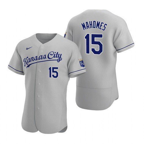 Mens Kansas City Royals #15 Patrick Mahomes Nike Grey Road Flexbase Player Jersey