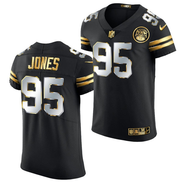 Mens Kansas City Chiefs #95 Chris Jones Nike 2020-21 Black Golden Edition Jersey