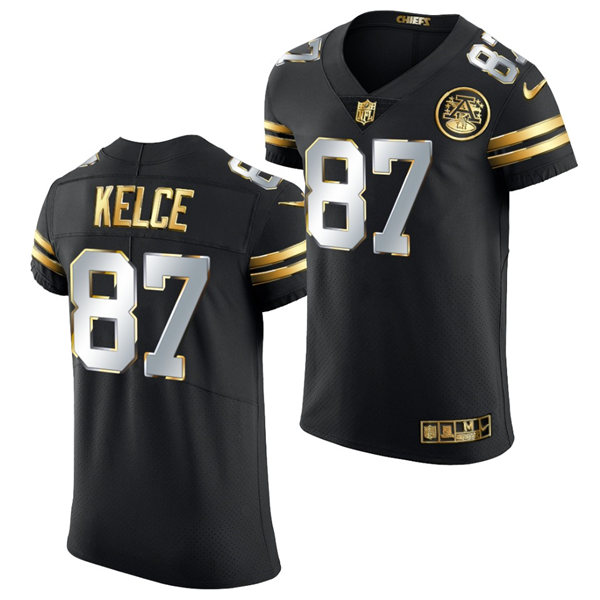 Mens Kansas City Chiefs #87 Travis Kelce Nike 2020-21 Black Golden Edition Jersey