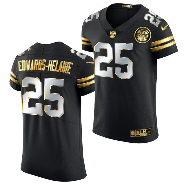 Mens Kansas City Chiefs #25 Clyde Edwards-Helaire Nike 2020-21 Black Golden Edition Jersey