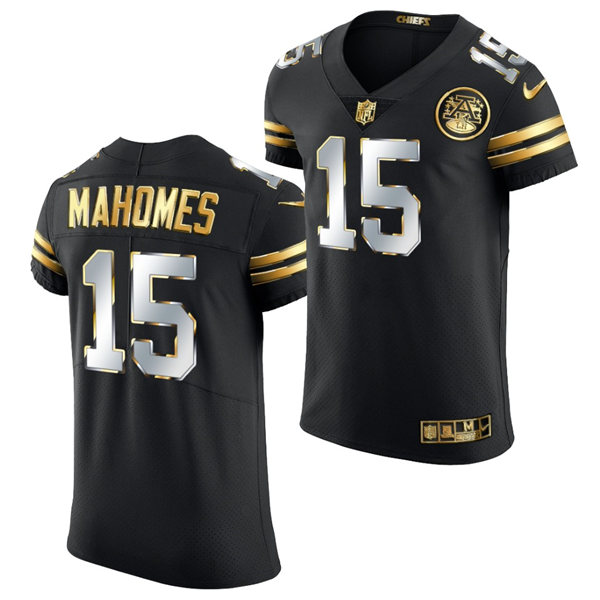 Mens Kansas City Chiefs #15 Patrick Mahomes Nike 2020-21 Black Golden Edition Jersey