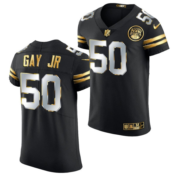 Mens Kansas City Chiefs #50 Willie Gay Jr. Nike 2020-21 Black Golden Edition Jersey