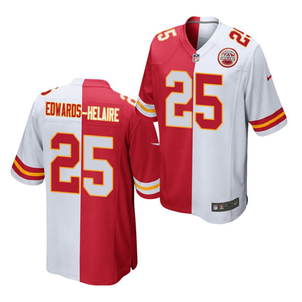 Mens Kansas City Chiefs #25 Clyde Edwards-Helaire Nike Red White Split Two Tone Jersey