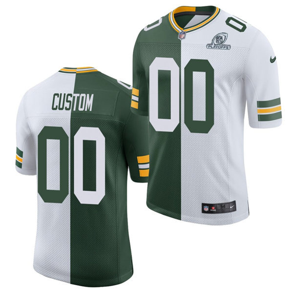 Youth Green Bay Packers Custom Davante Adams Jaire Alexander Cal Hubbard Jerry Kramer Brett Favre Nike Green White Split Classic Limited  Jersey