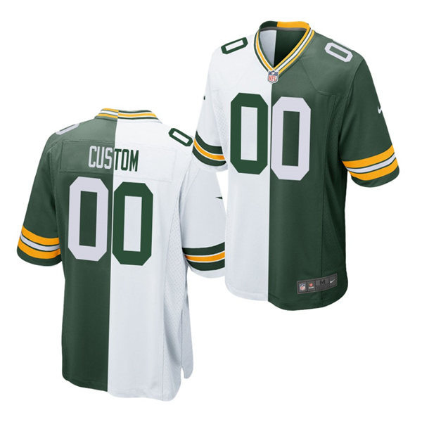 Youth Green Bay Packers Custom Aaron Rodgers Davante Adams Reggie White Cal Hubbard Jerry Kramer Brett Favre Nike White Green Split Jersey