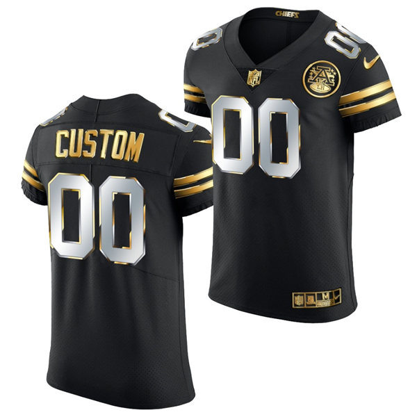 Mens Kansas City Chiefs Custom Travis Kelce Tyreek Hill Marcus Allen Derrick Thomas Clark Hunt Black 2020-21 Golden Edition Jersey