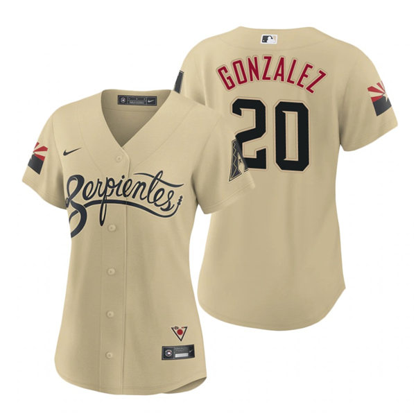 Womens Arizona Diamondbacks Retired Player #20 Luis Gonzalez Nike Tan 2021 Arizona City Connect Jersey