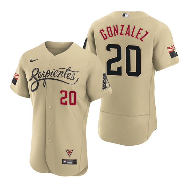 Mens Arizona Diamondbacks Retired Player #20 Luis Gonzalez Nike Tan 2021 Arizona City Connect Jersey