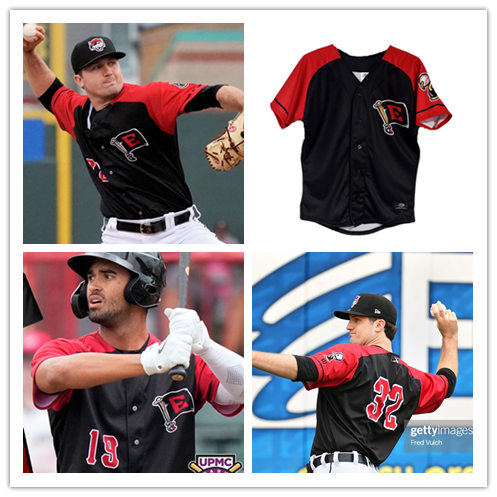 Mens Erie SeaWolves Custom Riley Greene Casey Mize Danny Woodrow Henry Martinez Andre Lipcius Black With Red Shoulder Baseball Jersey