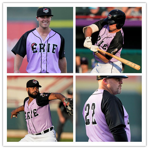 Mens Erie SeaWolves Custom Spencer Torkelson Joey Wentz Elvin Rodriguez Gerson Moreno Joe Jimenez Pink with Black Shoulder Baseball Jersey