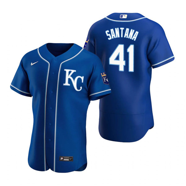 Mens Kansas City Royals #41 Carlos Santana Nike Royal Alternate Flex Base Baseball Jersey