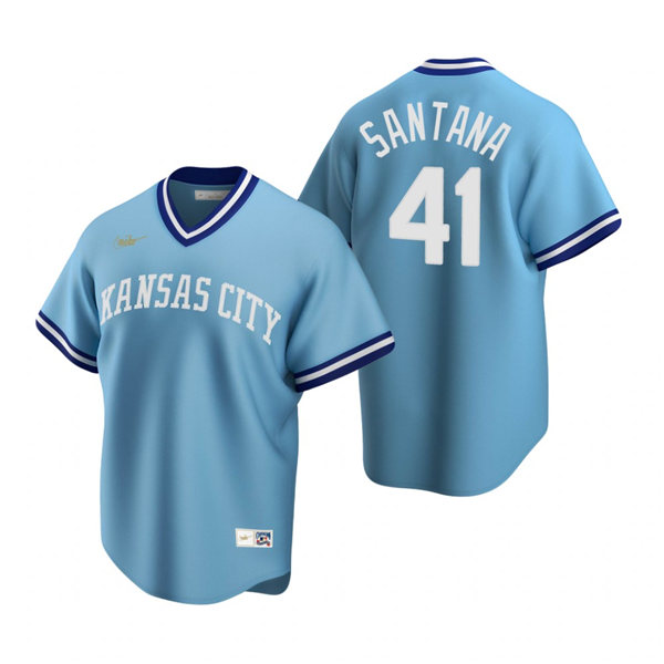 Mens Kansas City Royals #41 Carlos Santana Nike Light Blue Cooperstown Collection Jersey