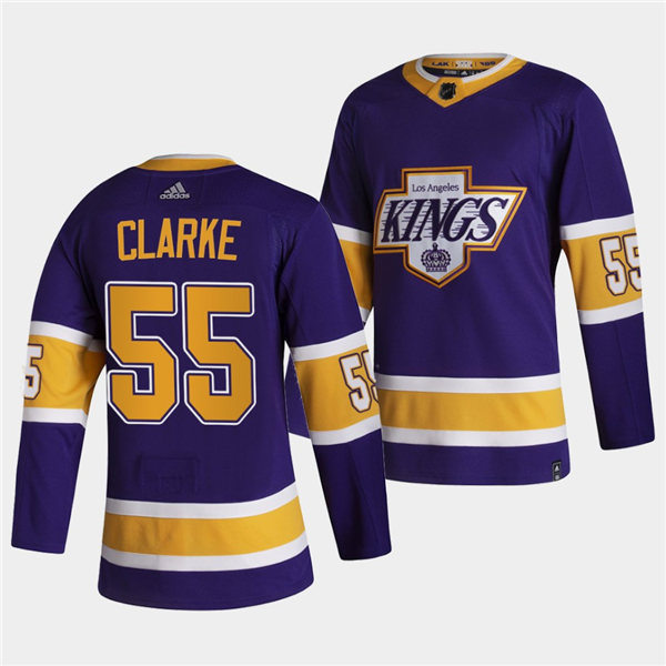 Mens Los Angeles Kings #55 Brandt Clarke 2021 Purple Adidas NHL Reverse Retro Jersey