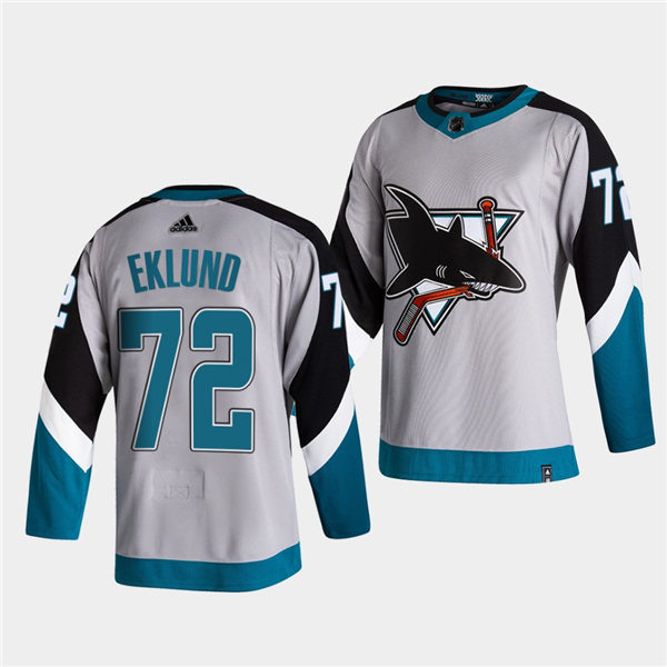 Mens San Jose Sharks #72 William Eklund Adidas Grey 2021 Season Reverse Retro Jersey