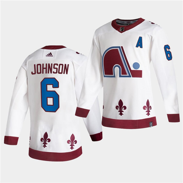 Mens Colorado Avalanche #6 Erik Johnson Adidas White 2021 Season Reverse Retro Jersey