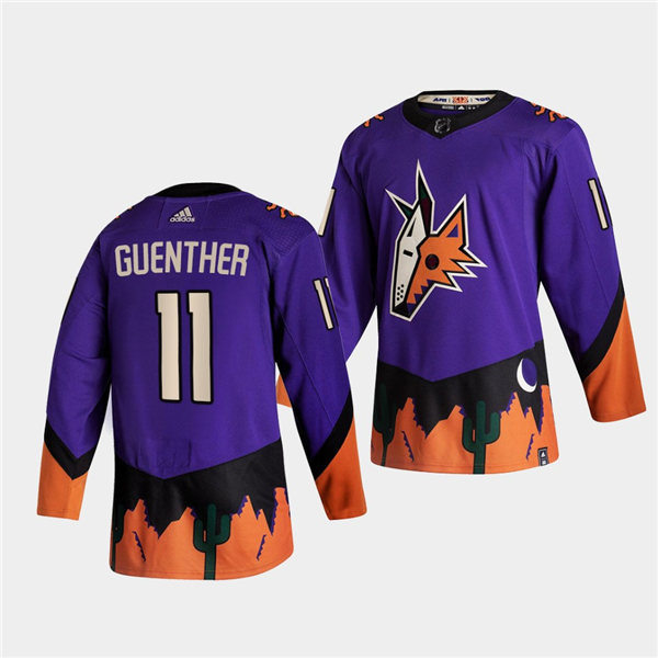 Mens Arizona Coyotes #11 Dylan Guenther Adidas Purple 2021 Reverse Retro Jersey
