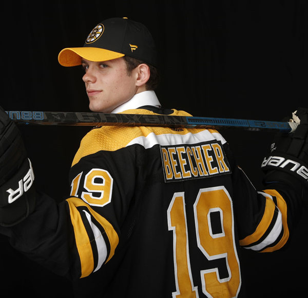 Mens Boston Bruins #19 John Beecher adidas Home Black Jersey