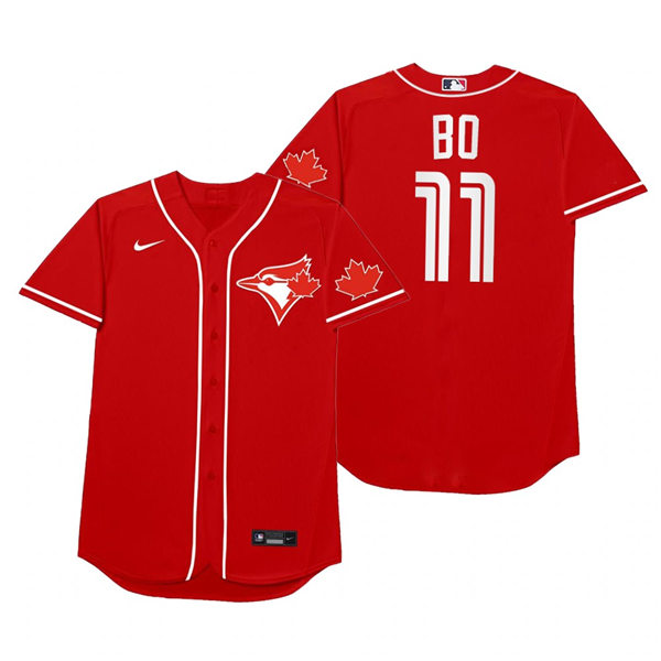 Mens Toronto Blue Jays #11 Bo Bichette Nike Red 2021 Players' Weekend Nickname Bo Jersey