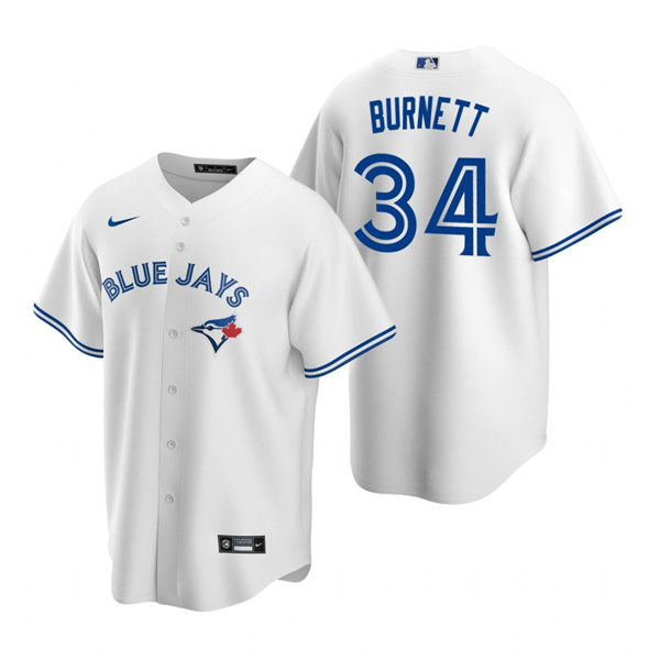 Mens Toronto Blue Jays Retired Player #34 A.J. Burnett Stitched Nike White Home Jersey