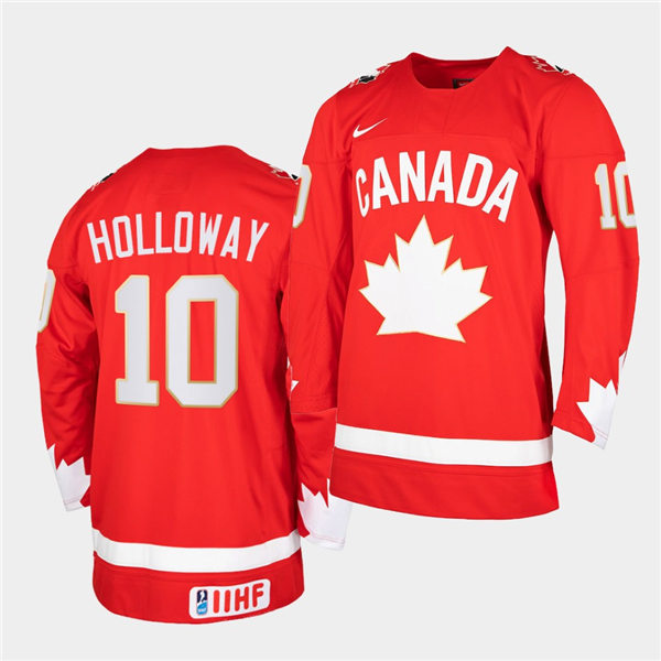 Mens 2021 IIHF World Junior Championship Canada Hockey Team #10 Dylan Holloway Stitched Nike Heritage Red Jersey  
