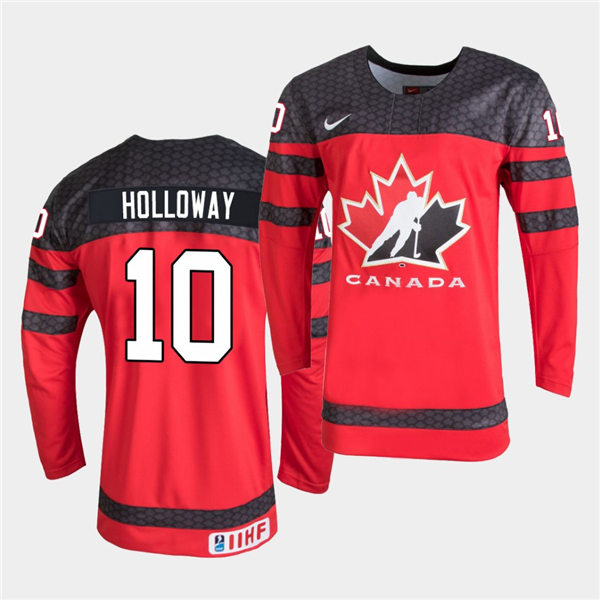 Mens Canada 2021 IIHF U18 World Championship #10 Dylan Holloway Nike Red Jersey