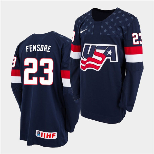 Mens IIHF USA Hockey Team U18 #23 Domenick Fensore Nike 2020 Navy Away Jersey