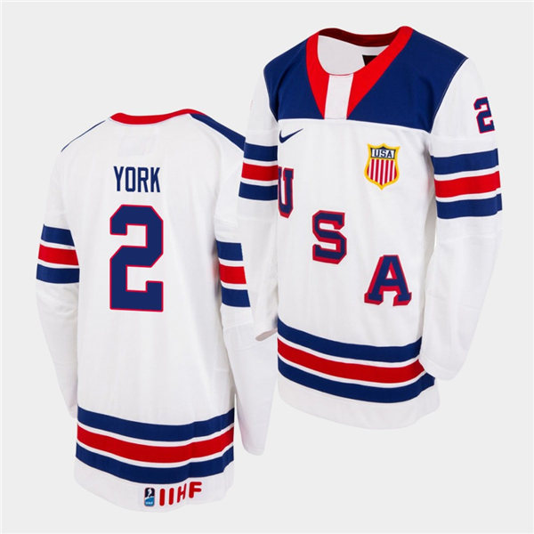 Mens IIHF USA Hockey Team U18 #2 Cam York Nike 2020 White Home Jersey