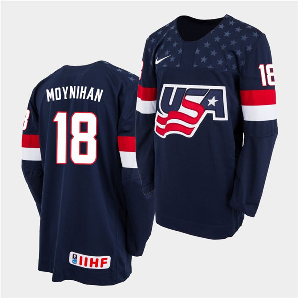 Mens IIHF USA Hockey Team U18 #18 Patrick Moynihan Nike 2020 Navy Away Jersey