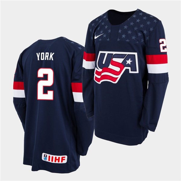 Mens IIHF USA Hockey Team U18 #2 Cam York Nike 2020 Navy Away Jersey