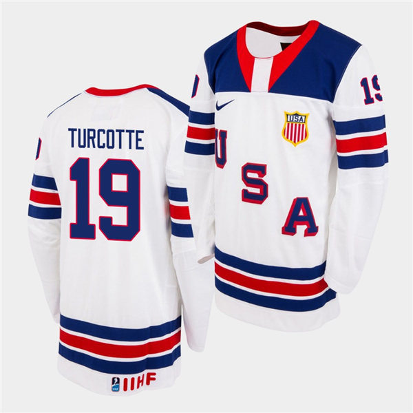 Mens IIHF USA Hockey Team U18 #19 Alex Turcotte Nike 2020 White Home Jersey