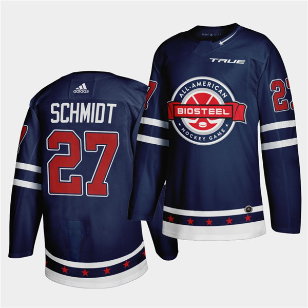 Mens BioSteel All-American Hockey #27 Roman Schmidt Adidas 2021 Navy Game Jersey