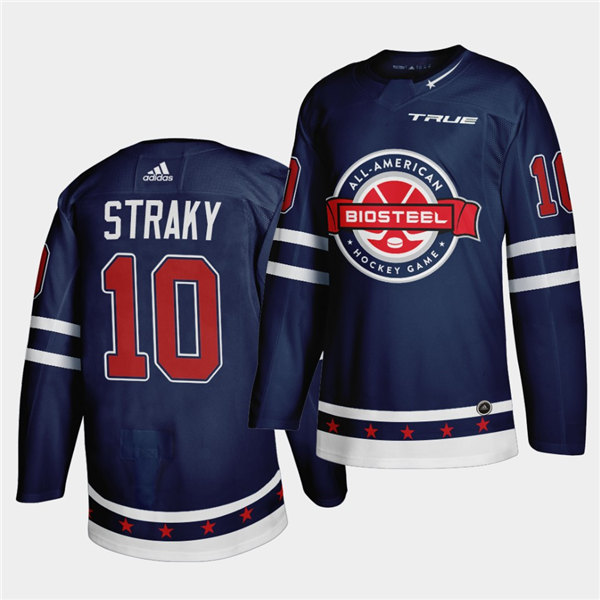 Mens BioSteel All-American Hockey #10 Ethan Straky Adidas 2021 Navy Game Jersey
