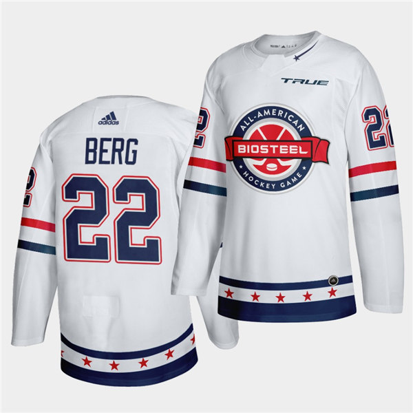 Mens BioSteel All-American Hockey #22 Cam Berg Adidas 2021 White Game Jersey