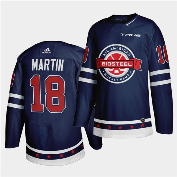 Mens BioSteel All-American Hockey #18 Jacob Martin Adidas 2021 Navy Game Jersey
