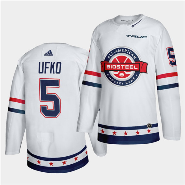 Mens BioSteel All-American Hockey#5 Ryan Ufko Adidas 2021 White Game Jersey