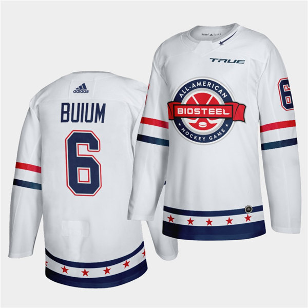 Mens BioSteel All-American Hockey #6 Shai Buium Adidas White Game Jersey