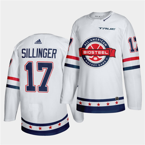 Mens BioSteel All-American Hockey #17 Cole Sillinger Adidas White Game Jersey