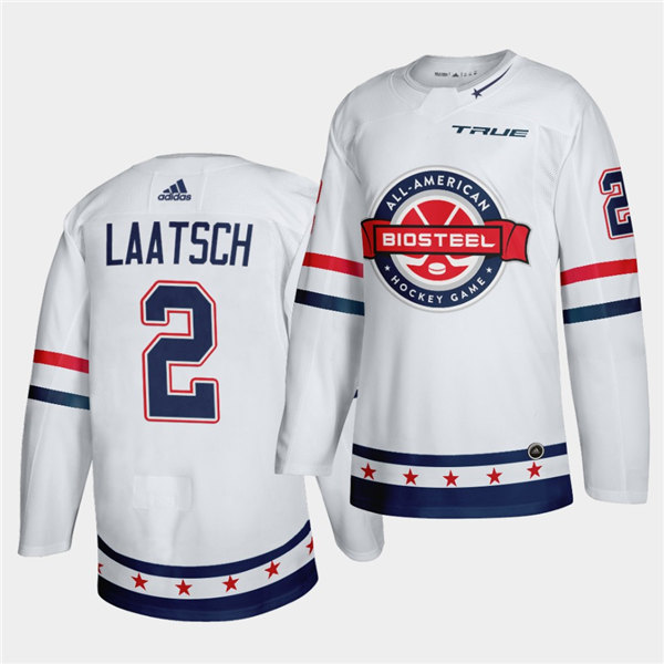 Mens BioSteel All-American Hockey #2 Daniel Laatsch Adidas White Game Jersey
