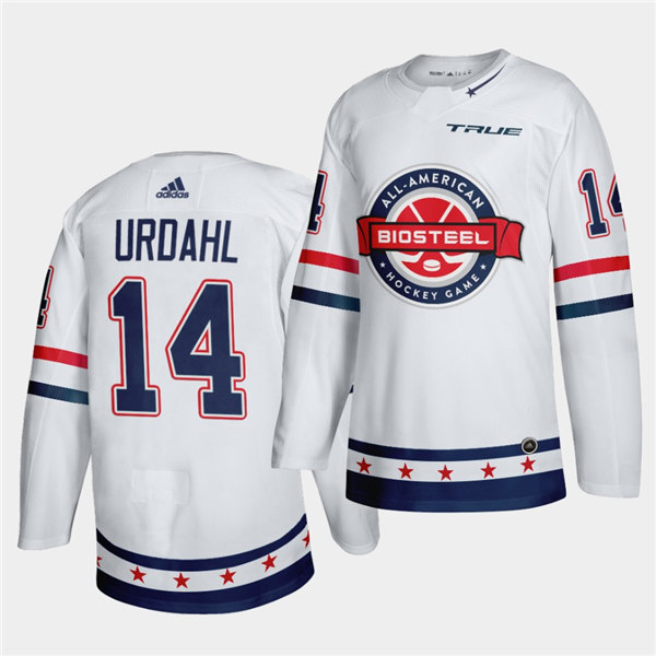 Mens BioSteel All-American Hockey #14 Zach Urdahl Adidas White Game Jersey