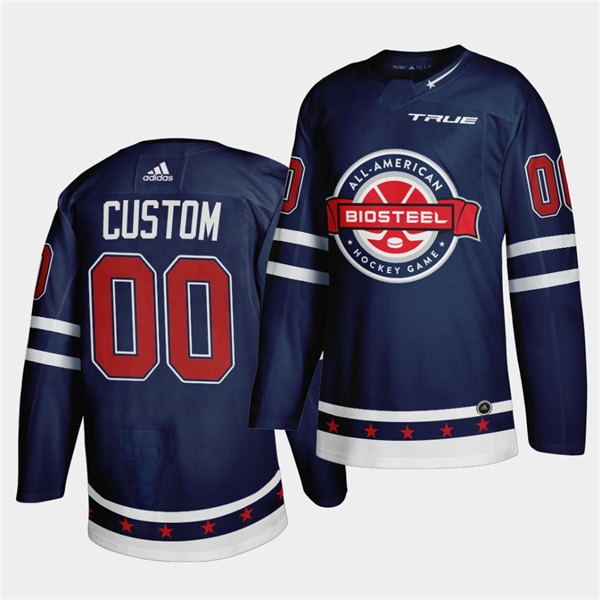 Mens BioSteel All-American Hockey Custom Pekka Rinne Jake Sanderson Jack Hughes Trevor Zegras Adidas Navy Game Jersey